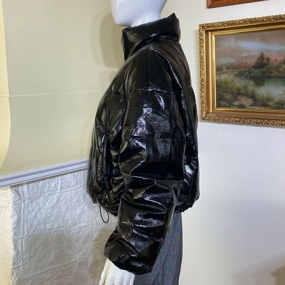 H&M Divided Black Glossy Vinyl Puffy Bomber Jacket - Picture 5 of 11